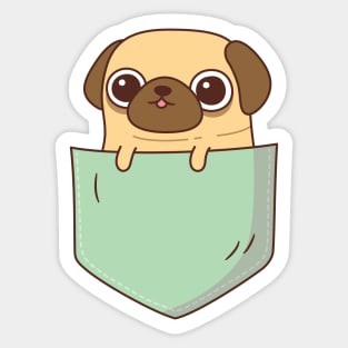 Cute Little Pug In Green Pocket Sticker